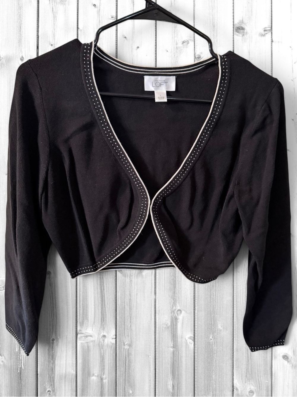 🙋🏻‍♀️LOFT Black Cropped Stud-Trim Bolero Cardigan